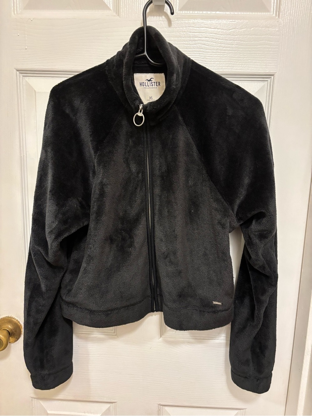 Hollister Plush Zip-Up Jacket Black Size XS Mock Neck